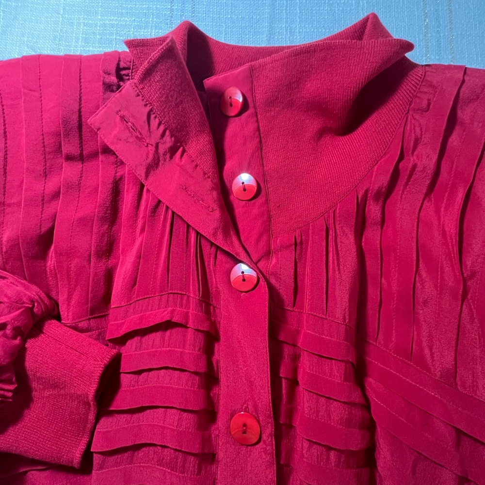 Vintage 100% Silk Bombers Jacket oversized Size M Perlita Brend Pleated design - Picture 7 of 9